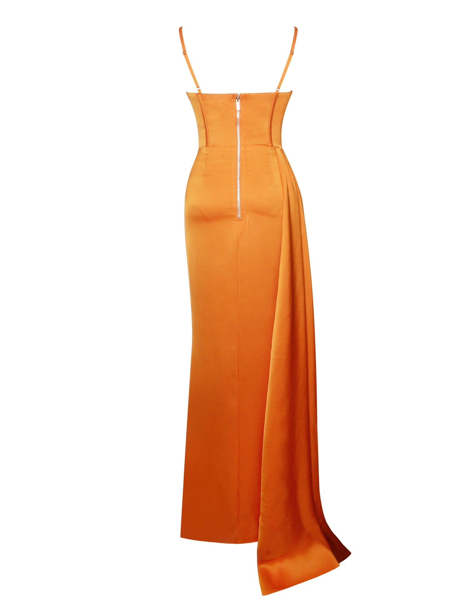 Vestido Elayna® de tirantes de raso naranja pálido con corsé