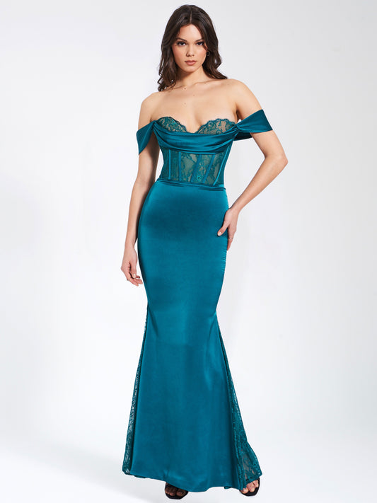 Vestido Callista® Corsé de Encaje y Raso Verde